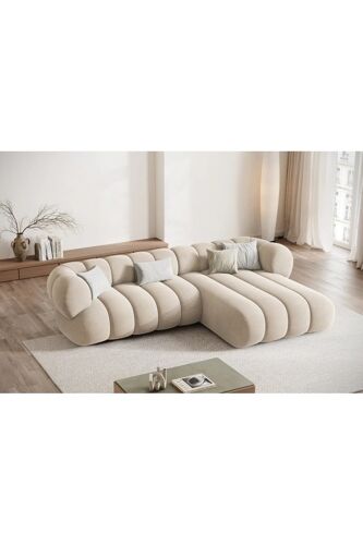 Canapé d¿angle droit Koge - Beige clair - 5 places - En tissu velours Beige