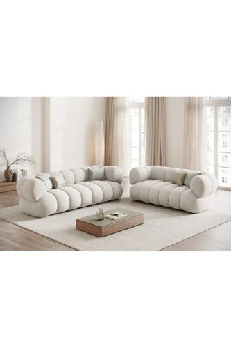 Canapé Koge - Beige clair - 3 places - En tissu chenille Beige