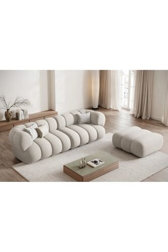 Canapé Koge - Beige clair - 4 places - En tissu chenille Beige