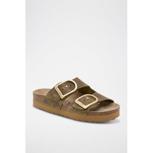 Chaussures Mules Plateformes En Cuir Kakivert