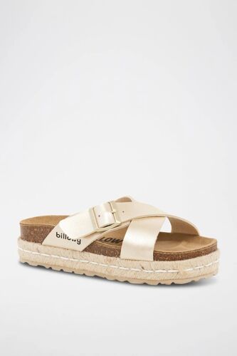 Chaussures Mules Plateformes En Cuir Dorédoré