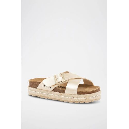Chaussures Mules Plateformes En Cuir Dorédoré