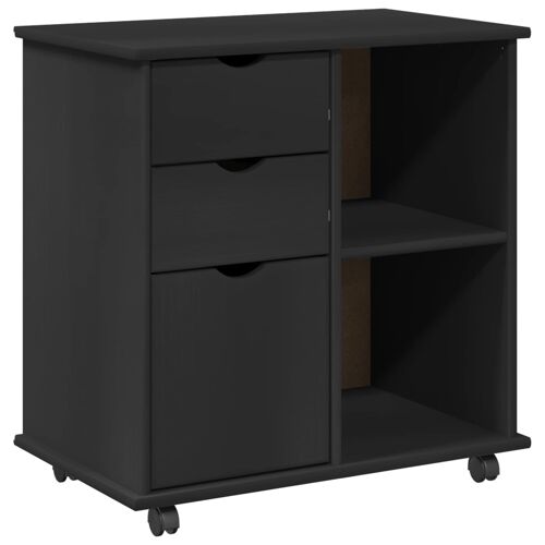 vidaXL Cabinet roulant Noir 63,5 x 39 x 65,5 cm Bois de Pin Massif