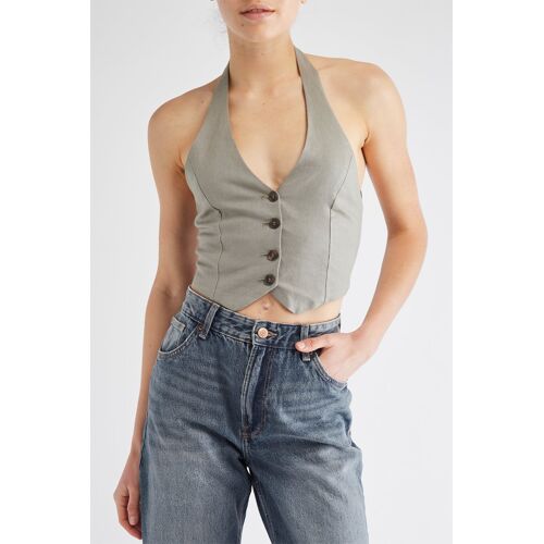 Gilet En Lin Sans Manches - Kaki Clair S Vert