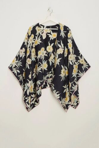 Poncho En Laine Et Soie Marcia - Bleu Clair Blanc/Noir/Bleu