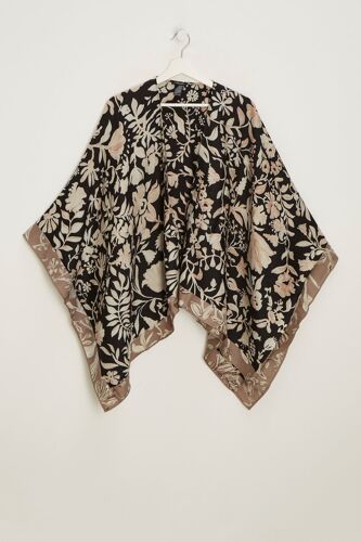 Poncho En Laine Et Soie Marta - Marron Et Noir Noir/Beige/Marron