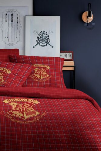 Parure De Lit Imprimée En Flanelle De Coton, Harry Potter Tartan Rouge