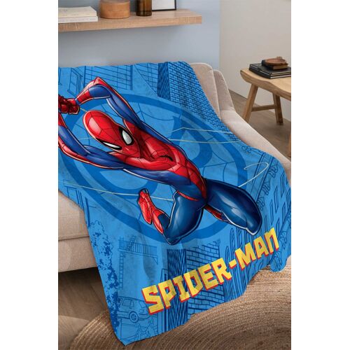 Plaid Polaire Tout Doux Imprimé 100% Polyester, Spiderman Action Bleu