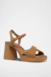 Chaussures Sandales Talons Plateformes En Cuir Soledea Marron Clair