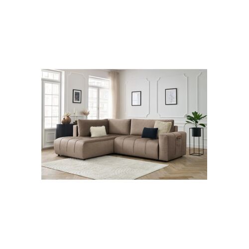 Canapé d'angle gauche convertible Arsene - Taupe - Couchage 135 x 204 cm