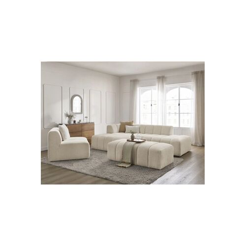 Canapé d¿angle gauche modulable 5 places, chauffeuse et pouf Annecy - Beige - En tissu bouclette