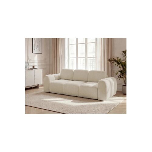 Canapé convertible Montaigne - Beige - 3 places - En tissu bouclette