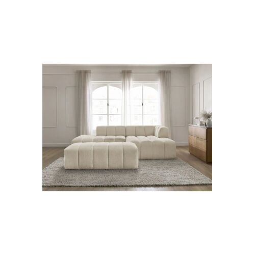 Canapé d'angle droit et pouf Annecy - Beige - 4 places - Tissu bouclette