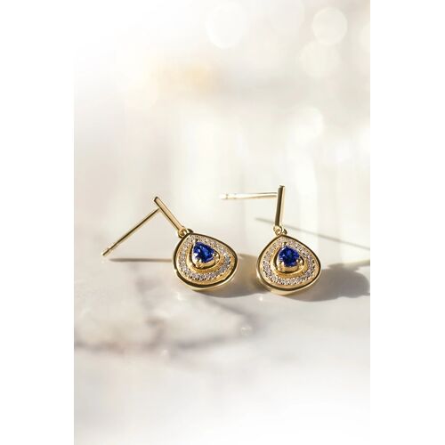 Boucles D'oreilles Océane - Or Jaune, Saphirs Et Diamants Bleu/Jaune