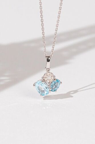 Pendentif D'ici & D'ailleurs - Or Blanc, Diamants Et Topazes Blanc/Argenté