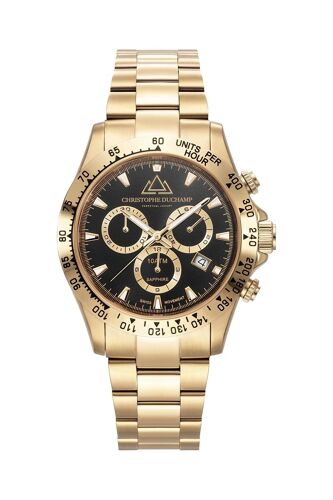 Montre À Quartz En Acier Grand Mont ¿ Tachymètre Et Chronographe - Doré Et Noir