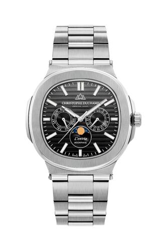 Montre À Quartz En Acier L'envie - Compteur Phases De Lune - Argenté Et Noir