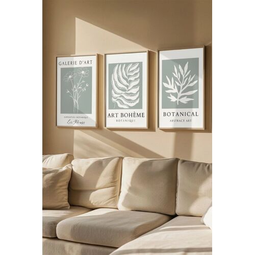 3 tableaux en bois - Vert sauge - 33 x 48 cm