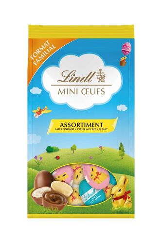Sachet Lindt Mini ?ufs Assortiment Lait Fondant, C?ur Au Lait Et Blanc - 350 G