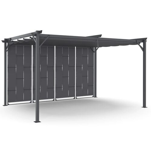 Pergola Persienne 3x4 M Gris Anthracite Avec Toit Rétractable Et 4 Pans Modulables