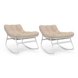Lot De 2 Fauteuils De Jardin À Bascule Arona Blanc Coussin Beige