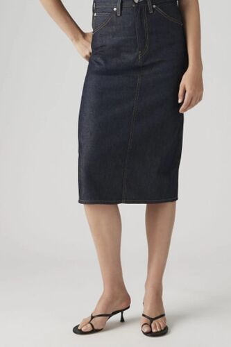 Jupe Droite Taille Haute Midi - Bleu Foncé 23