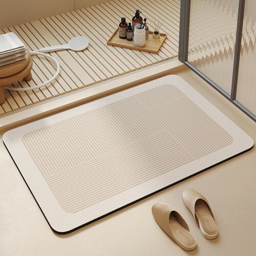 Tapis de bain en diatomite – Absorbant et Antidérapant – Design Rayé – Facile à Nettoyer