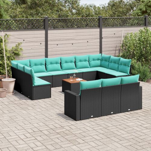 Vidaxl Salon De Jardin Avec Coussins 14 Pcs Noir Résine Tressée