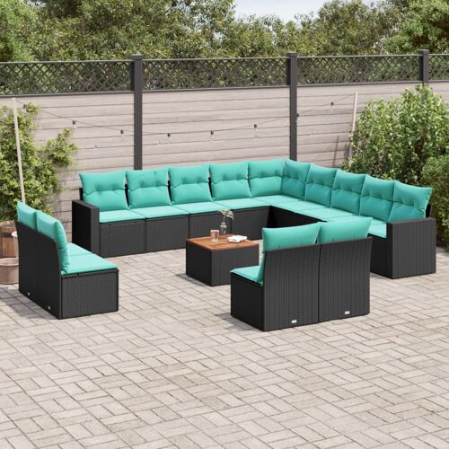 Vidaxl Salon De Jardin Avec Coussins 14 Pcs Noir Résine Tressée