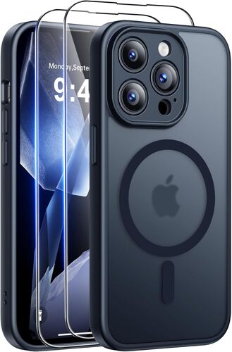 ELVORIX-Coque Magnétique pour iPhone 13 Pro Max Compatible avec MagSafe avec 2 Verre trempé Protection écran, Anti-Jaune Antichoc Caméra Protecteur pour iPhone 13 Pro Max-Noir