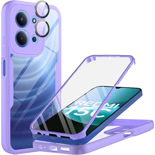 JGD-Coque pour Xiaomi Redmi 15C 4G/5G, Antichoc Housse avec Protection écran Dureté Caméra Arrière Protecteur Intégrale 360°Protection Double Face Case Bumper Robuste Transparente, Violet