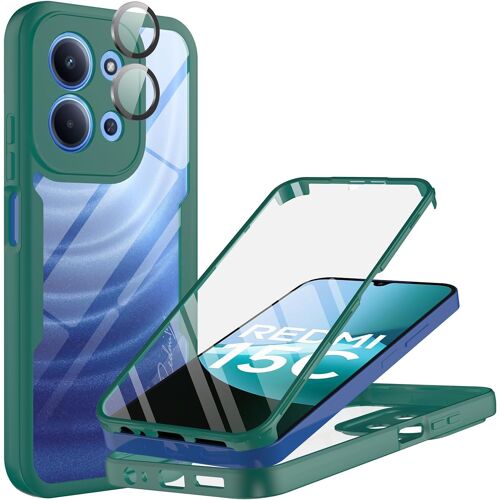 JGD-Coque pour Xiaomi Redmi 15C 4G/5G, Antichoc Housse avec Protection écran Dureté Caméra Arrière Protecteur Intégrale 360°Protection Double Face Case Bumper Robuste Transparente, Vert