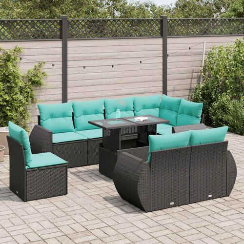 Vidaxl Salon De Jardin Avec Coussins 9 Pcs Noir Résine Tressée Acacia