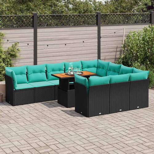 Vidaxl Salon De Jardin 11 Pcs Avec Coussins Noir Résine Tressée