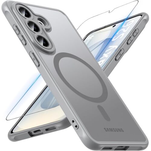 JGD-Magnétique Coque pour Samsung Galaxy S26 avec Verre Trempé Compatible avec MagSafe, Mat Translucide Étui Housse Antichoc pour Samsung Galaxy S26, Gris