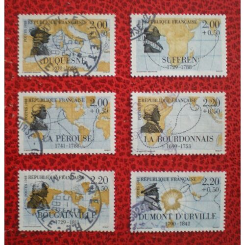 Grands Navigateurs Français - Série Complète De 6 Timbres Oblitérés - France - Année 1988 - Y&t N° 2517, 2518, 2519, 2520, 2521 Et 2522
