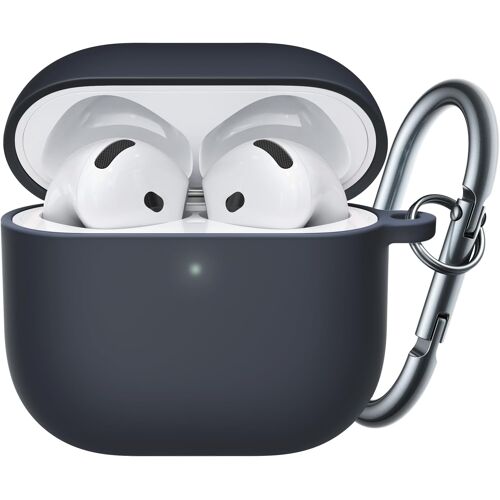 KALANKA-Coque Housse en Silicone Améliorée pour AirPods 4¿ Génération (2024) avec Porte-Clés, Intérieur en PC Dur, Étui de Protection Antichoc, LED Avant Visible (Noir)