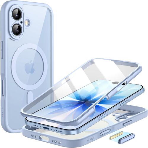 KALANKA-Coque pour iPhone 17 6,3 Pouces avec Protection D'écran en Verre Trempé Intégrée et Bouton de Contrôle de Caméra, Compatible avec MagSafe, Étui Housse Intégrale à 360 Degrés (Brume)