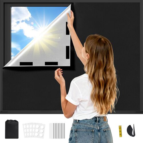 Kalanka-Store Occultant Sans Percage, 200x145cm Attaches Auto-Adhésives Rideau Occultant Thermique, 100% Blackout Matériau, Anti Chaleur Tissu Isolant Thermique Au Metre, Pour Bébé Chambre Bureau, No