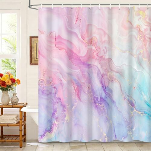 KALANKA-Rideau de Douche 90x183cm avec Crochets en Plastique, Motif Art Moderne marbre Rose Violet Aquarelle fumée Qui coule, étanche occlu pour Baignoire, décoration en Romantique pour Salle de Bain