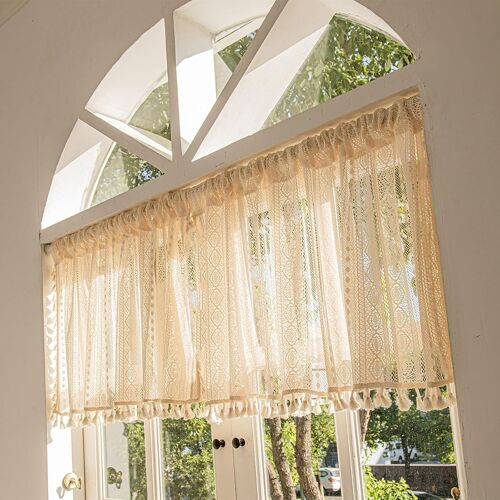 Kalanka-Rideau Lin Naturel, Rideaux Voilage Lin Beige, Gland Rideaux Lin Beige Avec Oeillets, Rideau Court Panneaux De Rideaux Intérieurs Pour Salon Chambre Décoration Élégante(148 X 46cm)