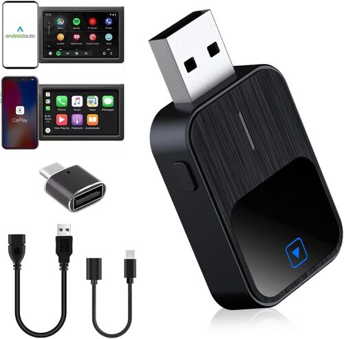 KALANKA-Adaptateur Carplay sans Fil, 2 en 1 Carplay & Android Auto sans Fil, Plug & Play Wireless Car Play Adapter avec USB C/A, Apple Car Play sans Cable, Prend en Charge iOS 10+ et Android 11+