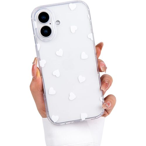 KALANKA-Coque pour iPhone 17, Transparente Fille Etui avec Motif Amour Coeur Fleurs Dessin, Souple Silicone Mince TPU Bumper Case Antichoc Protectionpour iPhone 17