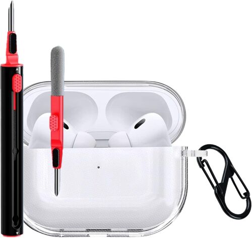 KALANKA-Coque pour AirPods Pro 3,Coque de Protection en Silicone Compatible avec AirPods Pro 3, Antichoc, Ultra-Mince, Protection Intégrale, avec Tige de Nettoyage et Mousqueton - Transparent