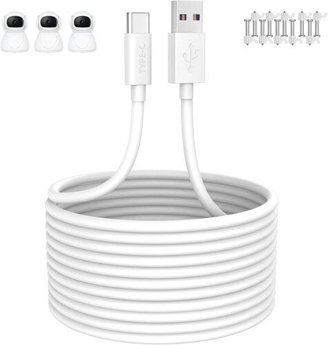 KALANKA-Câble USB C 5m,Cable USB C Charge Rapide pour Xiaomi Mi Magnetic Mount Caméra de Surveillance 2K,Mi Wireless Outdoor Security Camera 1080P,Câble USB Type C Cable de Chargement pour Caméra de
