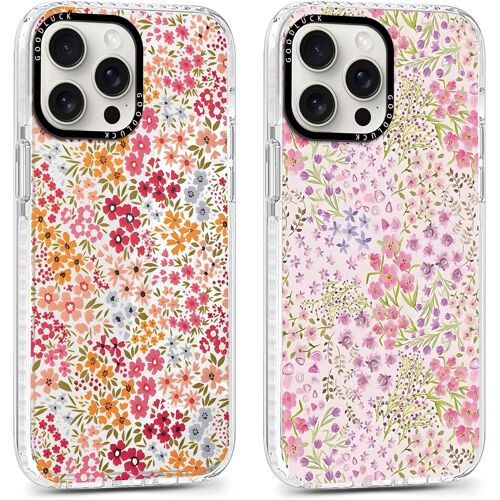 KALANKA-2 Pièces Coque pour iPhone 15 Pro 6,1"", Transparente Étui Aesthetic Fleurs Motif Filles Femmes Case, Souple Silicone Mince TPU Housse Antichoc Antirayures Cover pour iPhone 15 Pro, Rose