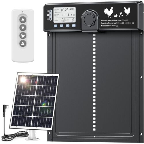 Vornixorsarlshopgrande Porte Poulailler Automatique Solaire Aluminium Avec Capteur Luminosité, Porte Automatique Poulailler Electrique Avec Telecommande, Minuterie, Fonction Anti-Pincement, 24.0 X 2