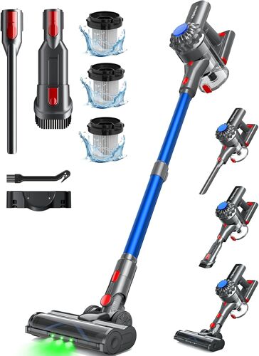 VornixorSarlshopAspirateur Balai sans Fil, 50Mins/40KPA/450W Aspirateur sans Fil, Aspirateur Balai avec LED Verte, Aspirateur avec Brosse à Plancher Améliorée, pour Tapis, Sols Durs, Poils d'animaux,