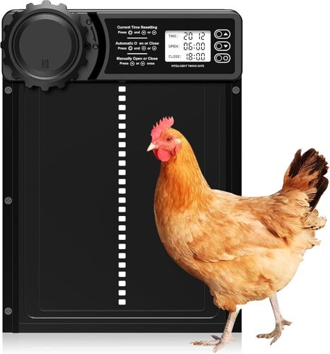 Vornixorsarlshopporte Poulailler Automatique Avec Écran Lcd Programmable Étanche, Porte Automatique Poulailler En Alliage D'aluminium, Alimenté Par Batterie, Commande De Minuterie, Fonction Anti-Pinc