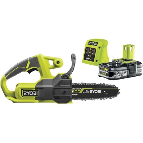 VornixorSarlshopTronçonneuse Sans Fil 18V ONE+ RY18CS20A-125 ¿ Guide 20 cm, Batterie 2.5Ah + Chargeur, Lubrification Auto, Démarrage Instantané ¿ Coupe Bois, Bûches, Branches, Entretien Jardin